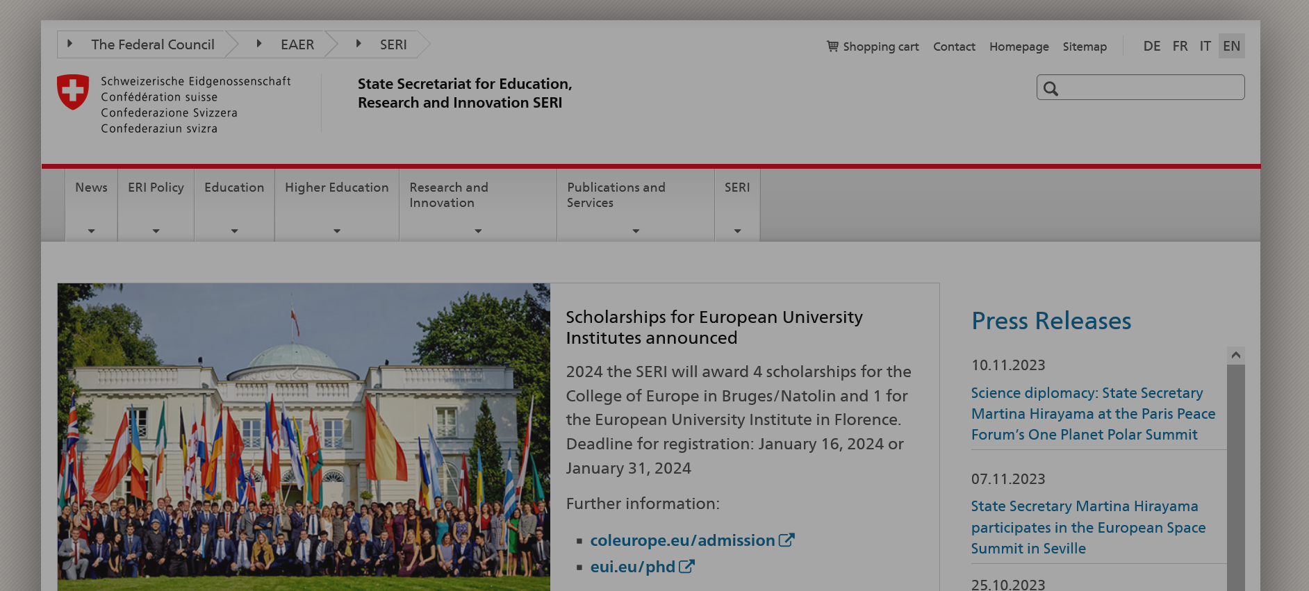 Swiss Government Excellence Scholarships - International Students 2024-2025