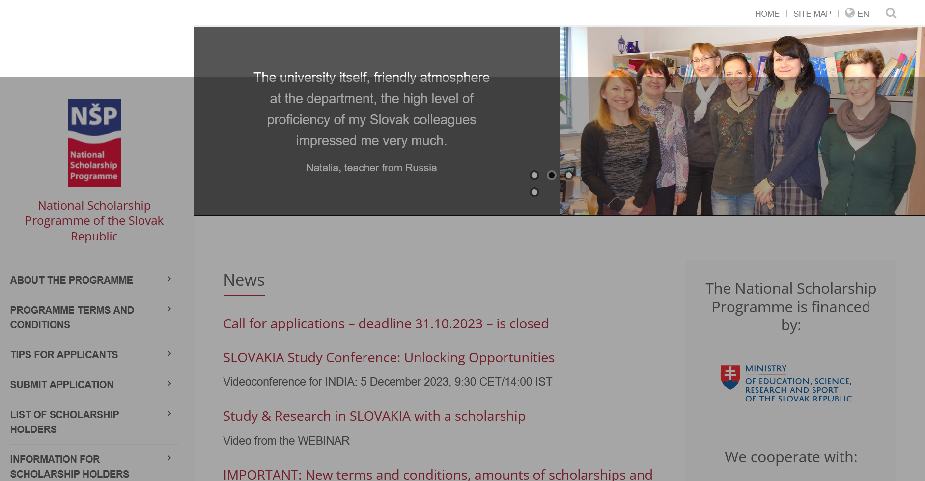 Government of the Slovak Republic Scholarships - international students 2024