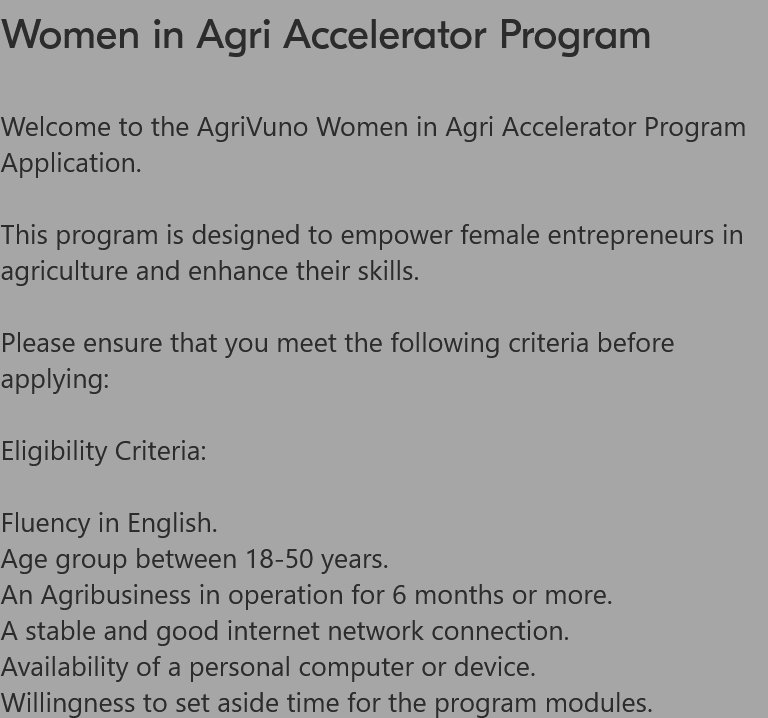 AgriVuno Women in Agri Accelerator Program 2024