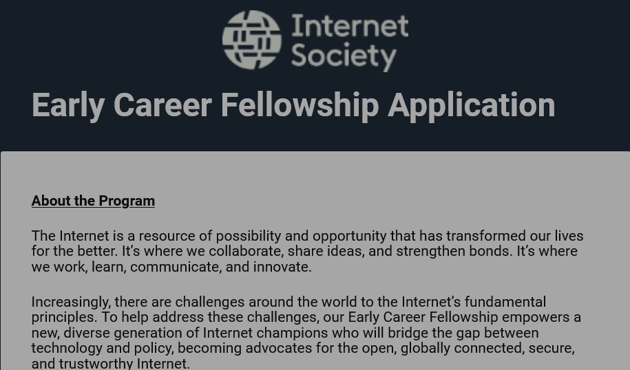 Internet Society Early Career Fellowship 2024
