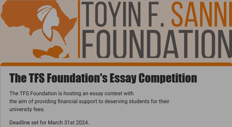 Toyin Sanni Foundation Essay Competition for Secondary Students 2024