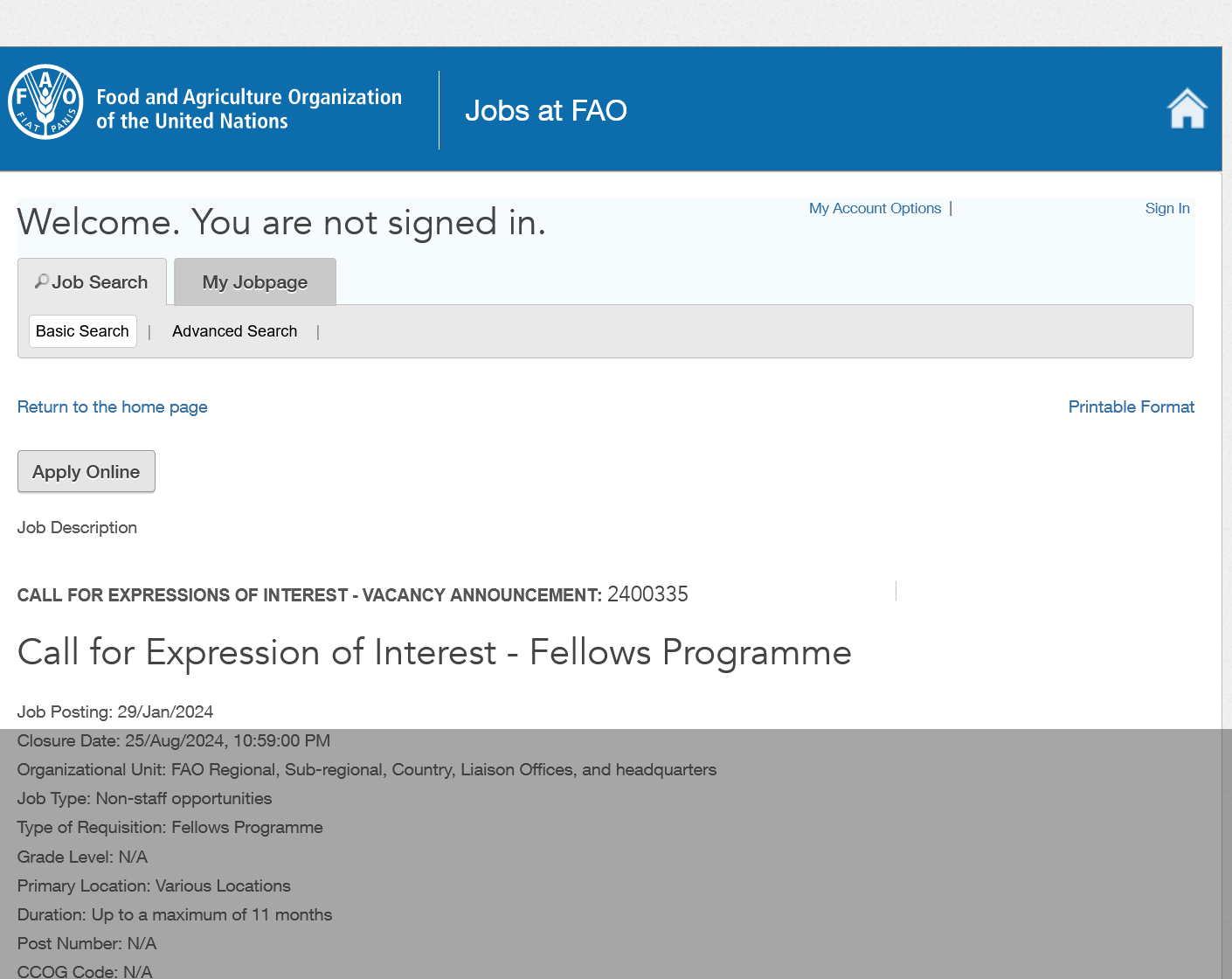 Food and Agriculture Organization of the United Nations (FAO) Fellows Programme 2024 - Apply Now