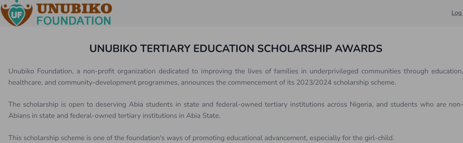 Unubiko Foundation Scholarship Program for Nigerian Students 2024