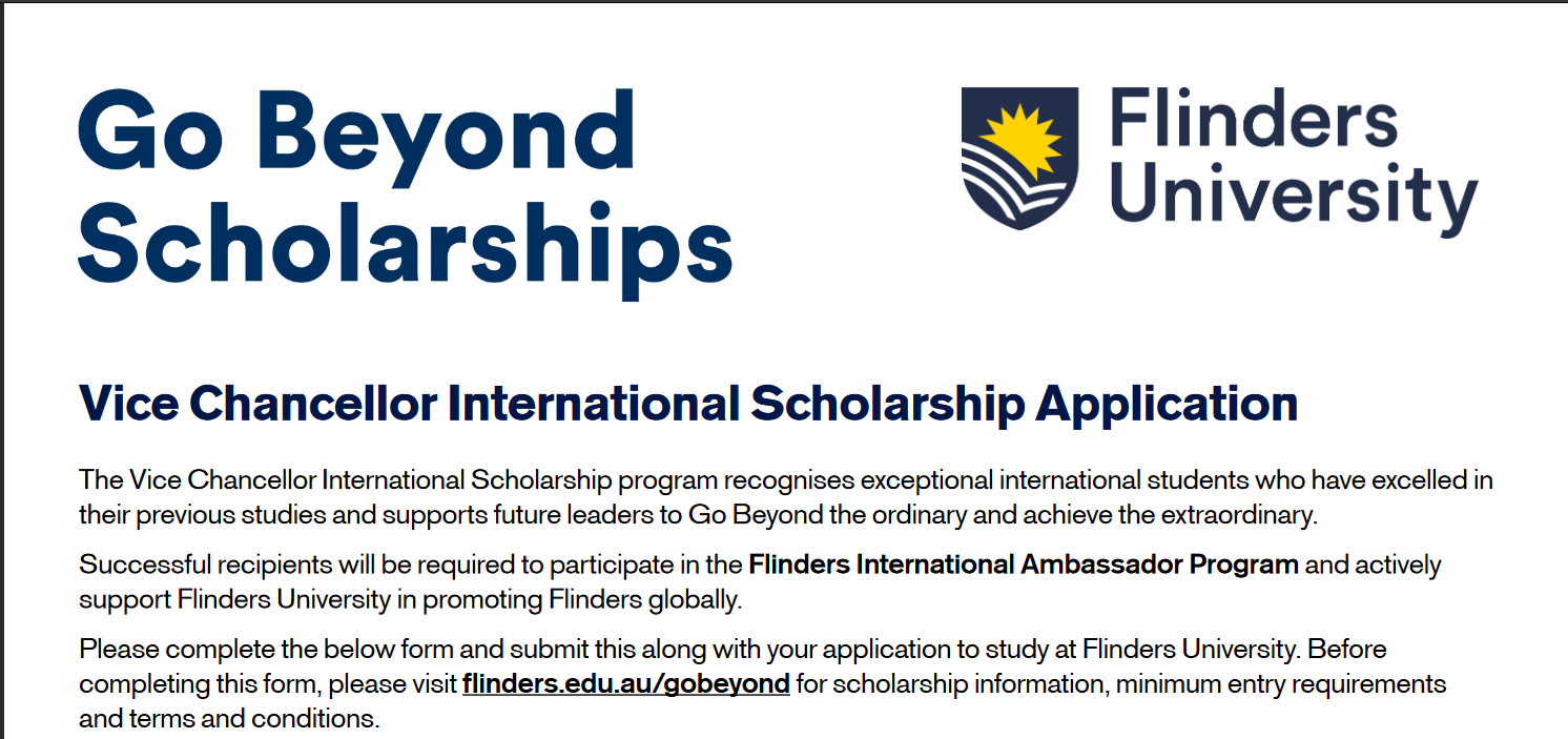 Flinders University Vice Chancellor International Scholarship Program 2024