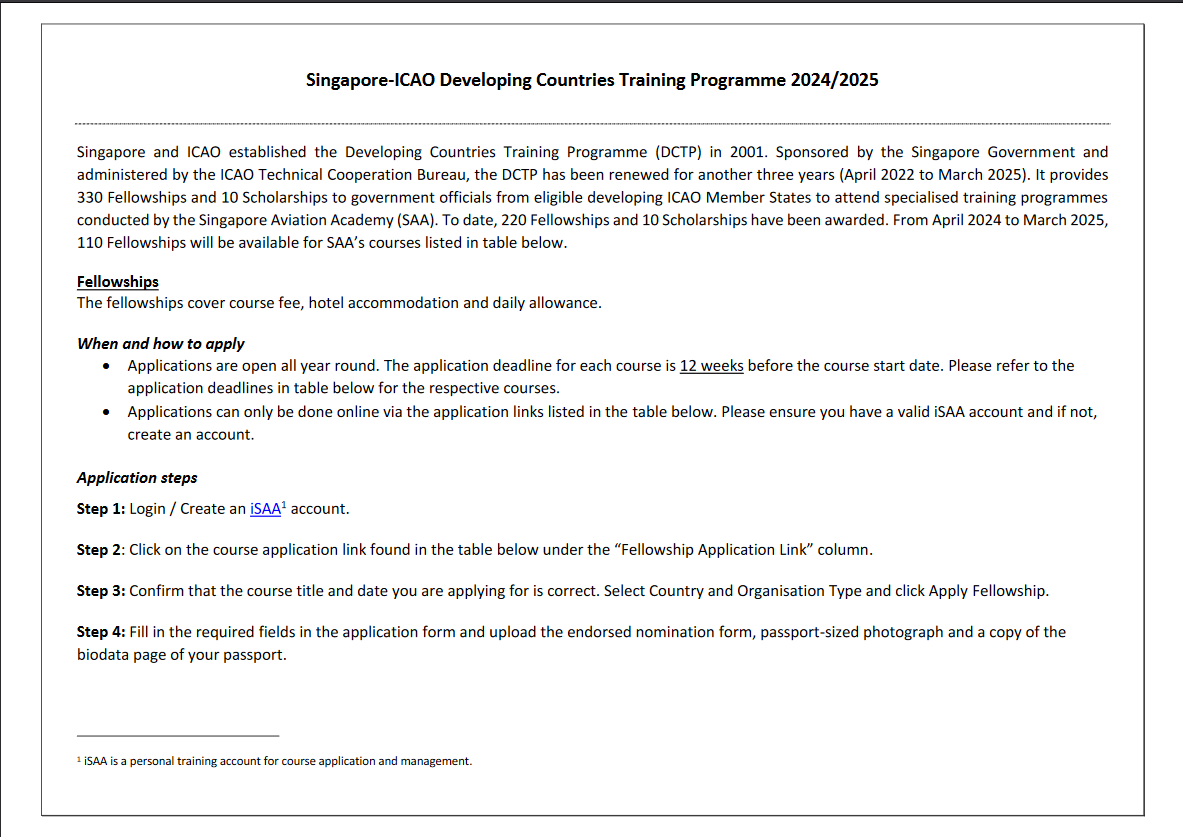 Singapore-ICAO Developing Countries Training Programme 2024