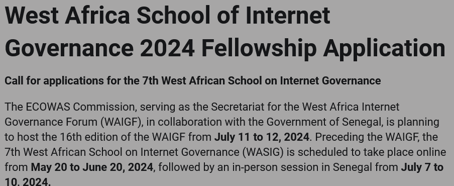 2024 West Africa School of Internet Governance Fellowship Program by ECOWAS