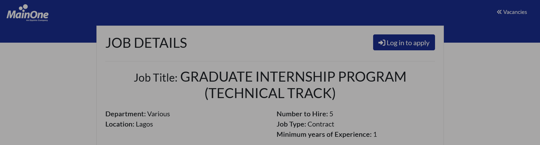 MainOne 2024 Graduate Internship Program (Technical Track)