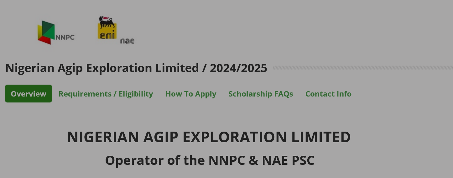 Nigerian Agip Exploration Postgraduate Scholarships 2024-2025