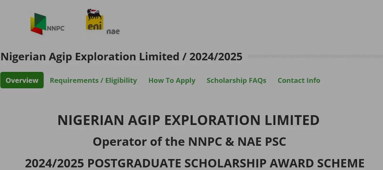 Nigerian Agip Exploration Limited (NAE) 2024/2025 Postgraduate Scholarship Award Scheme